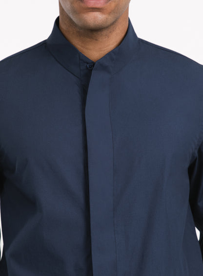 Origami Collar Shirt in Cobalt Blue Poplin