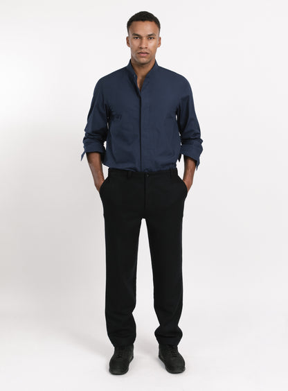 Pants with Italian Pockets in Navy Blue Wool & Cashmere