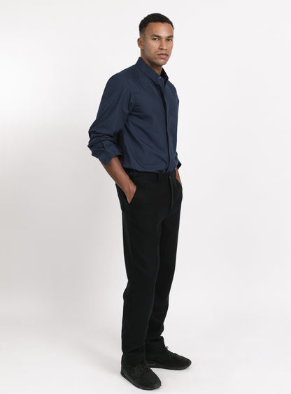 Pants with Italian Pockets in Navy Blue Wool & Cashmere