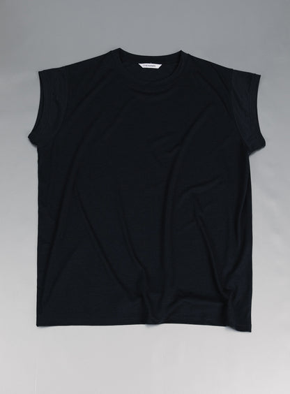 Sleeveless T-Shirt in Navy Blue Eucalyptus & Cotton