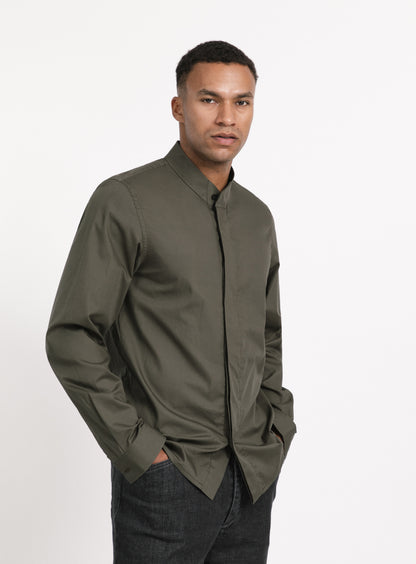 Origami Collar Shirt in Olive Poplin