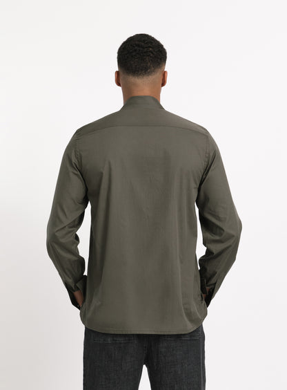 Origami Collar Shirt in Olive Poplin