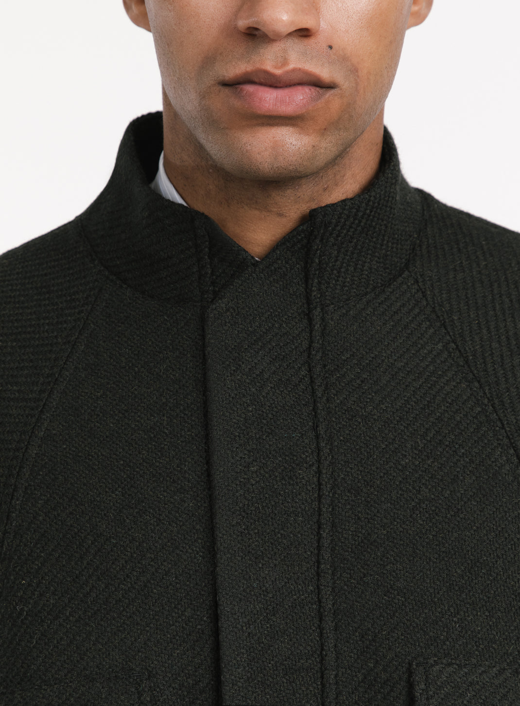 Bomber Jacket with Origami Collar in Dark Olive 100% Italian Wool