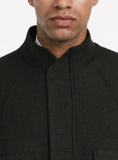 Bomber Jacket with Origami Collar in Dark Olive 100% Italian Wool