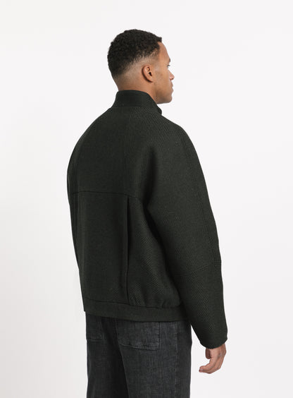Bomber Jacket with Origami Collar in Dark Olive 100% Italian Wool