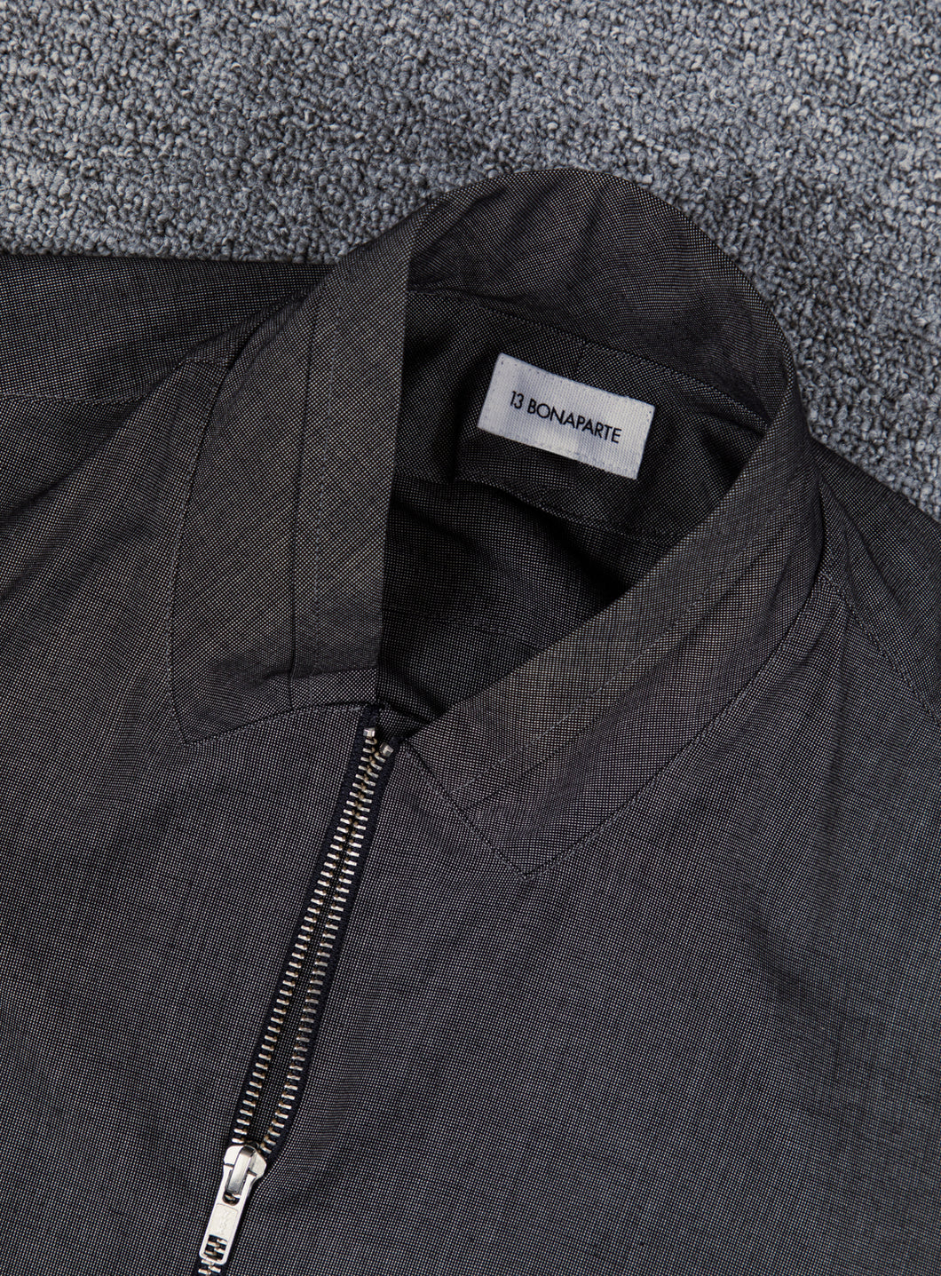 Zipped Double Collar Overshirt in Dark Grey Twill