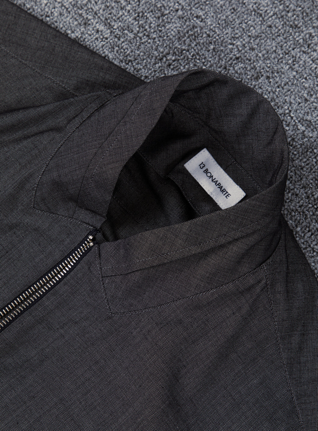 Zipped Double Collar Overshirt in Dark Grey Twill