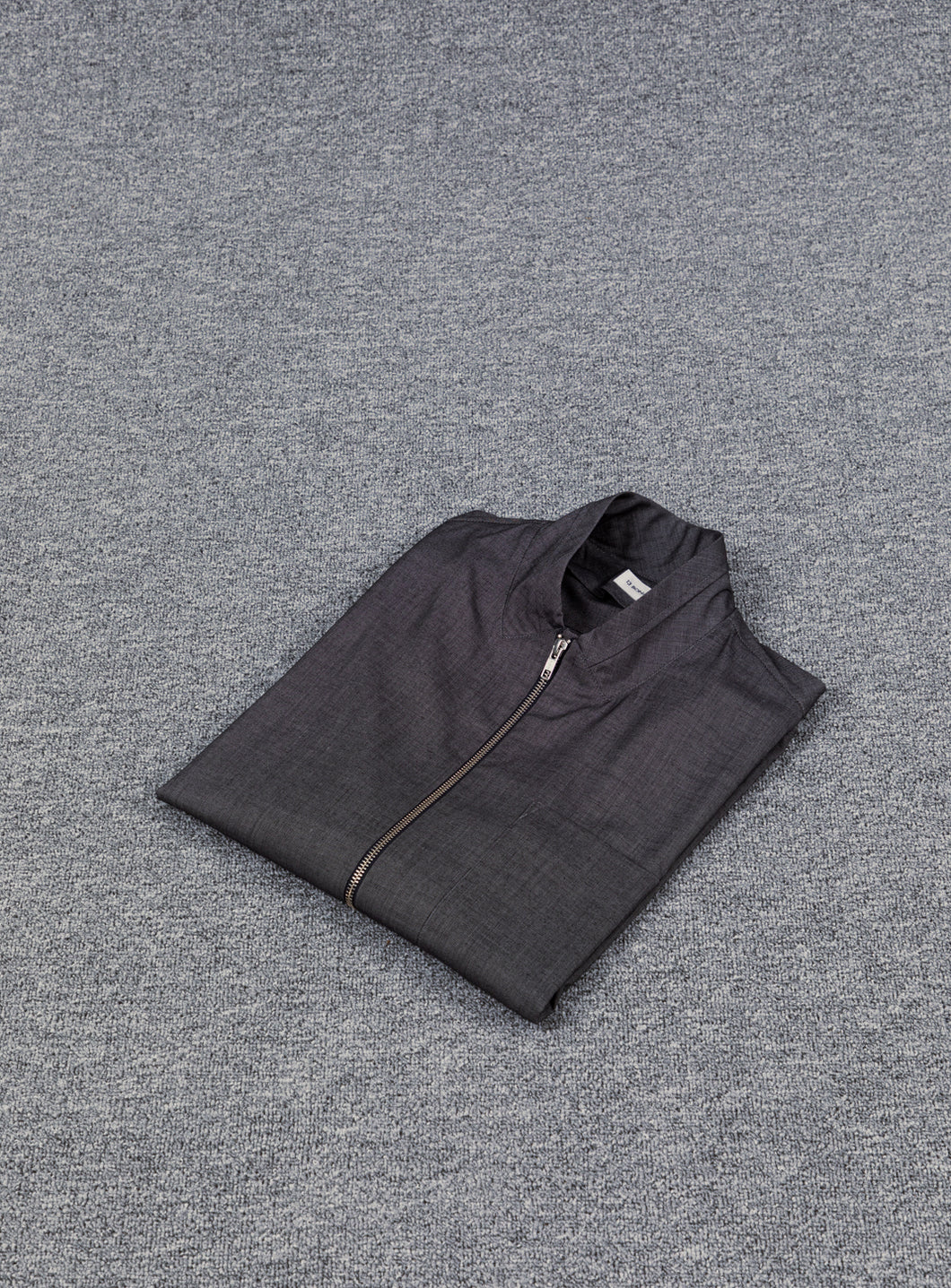 Zipped Double Collar Overshirt in Dark Grey Twill