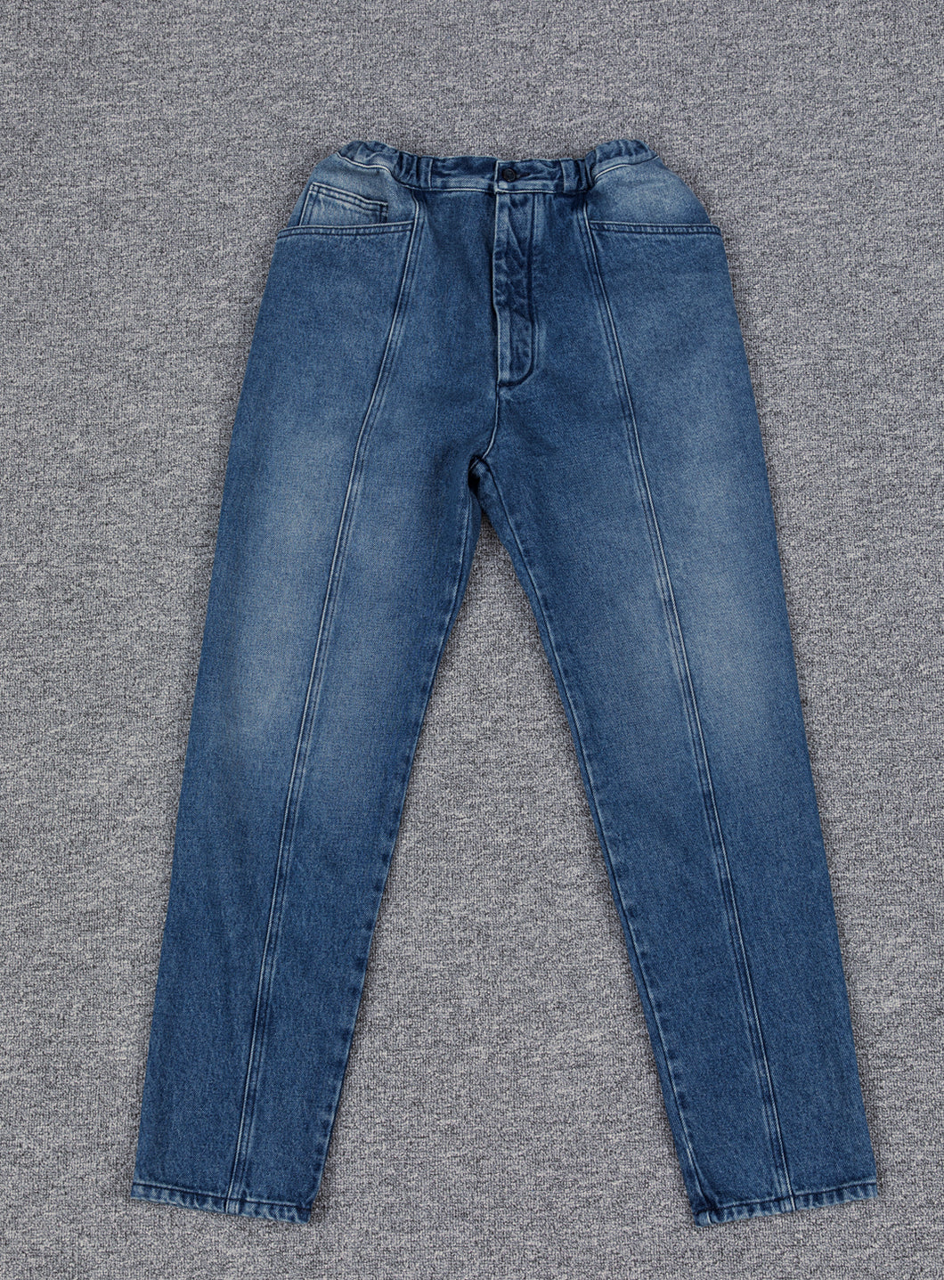 5 Pockets Pants with Front Cuts in Stone Denim