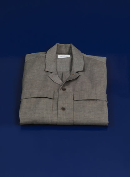 Overshirt with Tailored Collar in Beige End-on-End