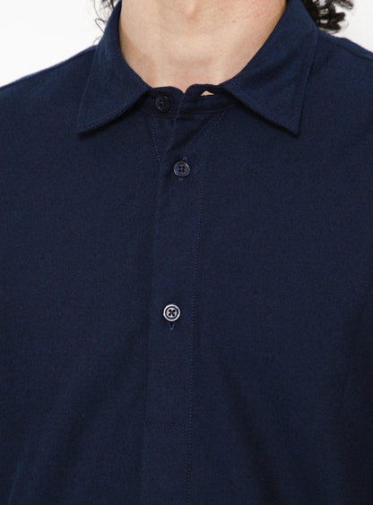 Shirt with Polo Tab in Navy Blue Cotton Flannel
