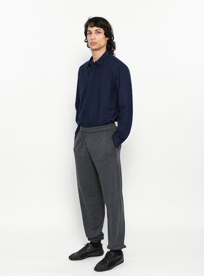 Shirt with Polo Tab in Navy Blue Cotton Flannel