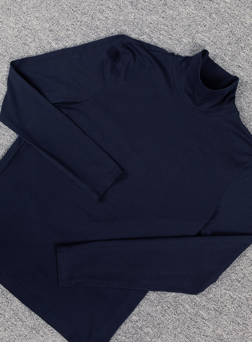 Funnel Neck Undershirt in Navy Blue Cotton & Elastane