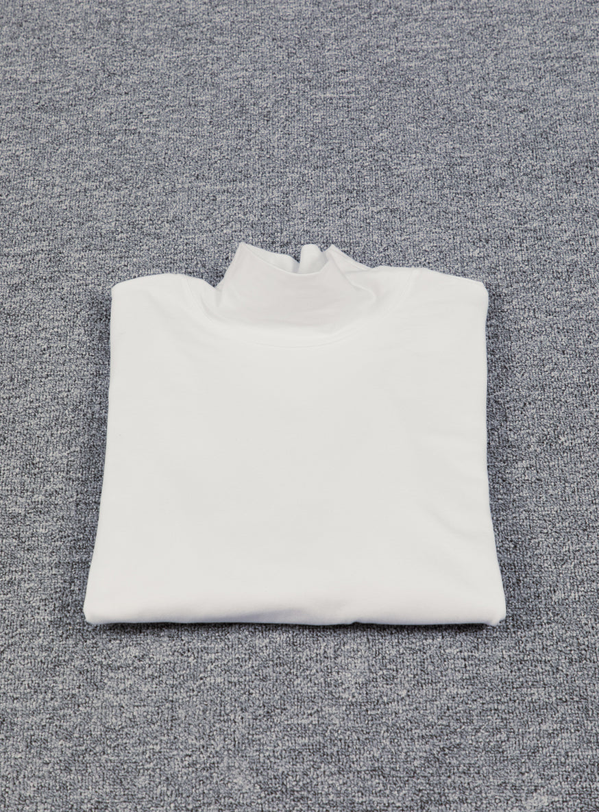 Funnel Neck Undershirt in White Cotton & Elastane