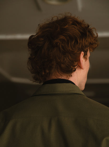 Overshirt with Front Cuts in Olive Canvas