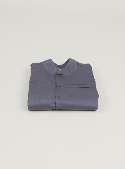 Murano Collar Overshirt in Grey Cotton Gabardine