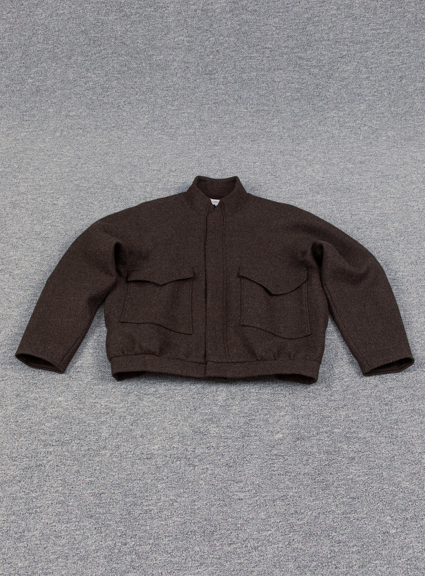 Bomber Jacket with Origami Collar in Chocolate Italian Wool