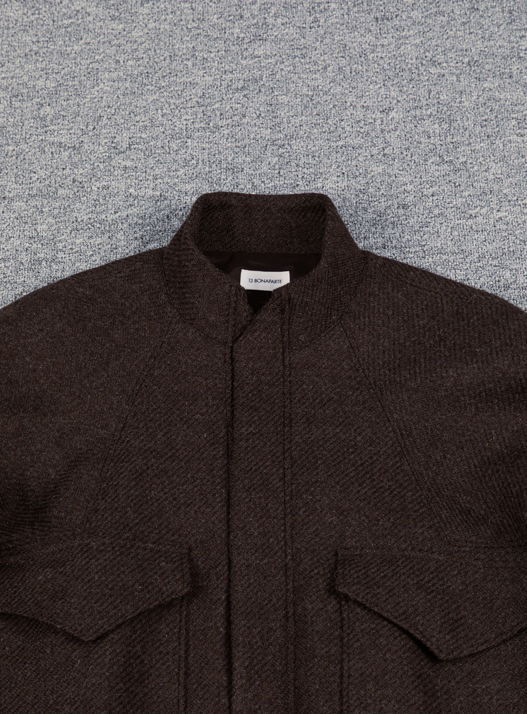 Bomber Jacket with Origami Collar in Chocolate Italian Wool