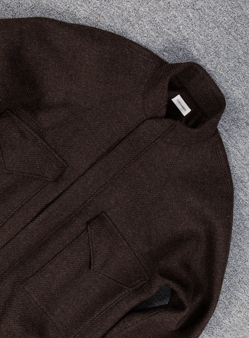 Bomber Jacket with Origami Collar in Chocolate Italian Wool