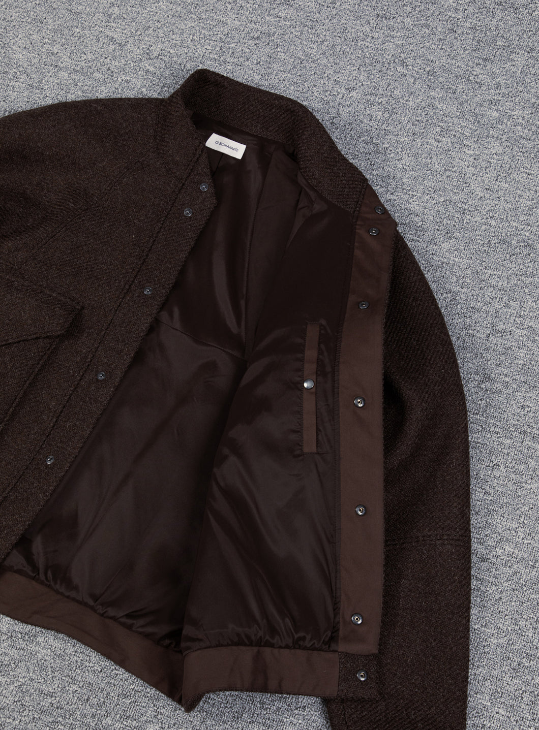 Bomber Jacket with Origami Collar in Chocolate Italian Wool