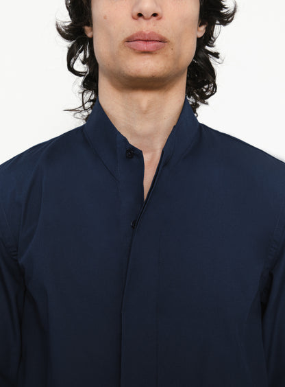 Origami Collar Shirt in Navy Blue Poplin