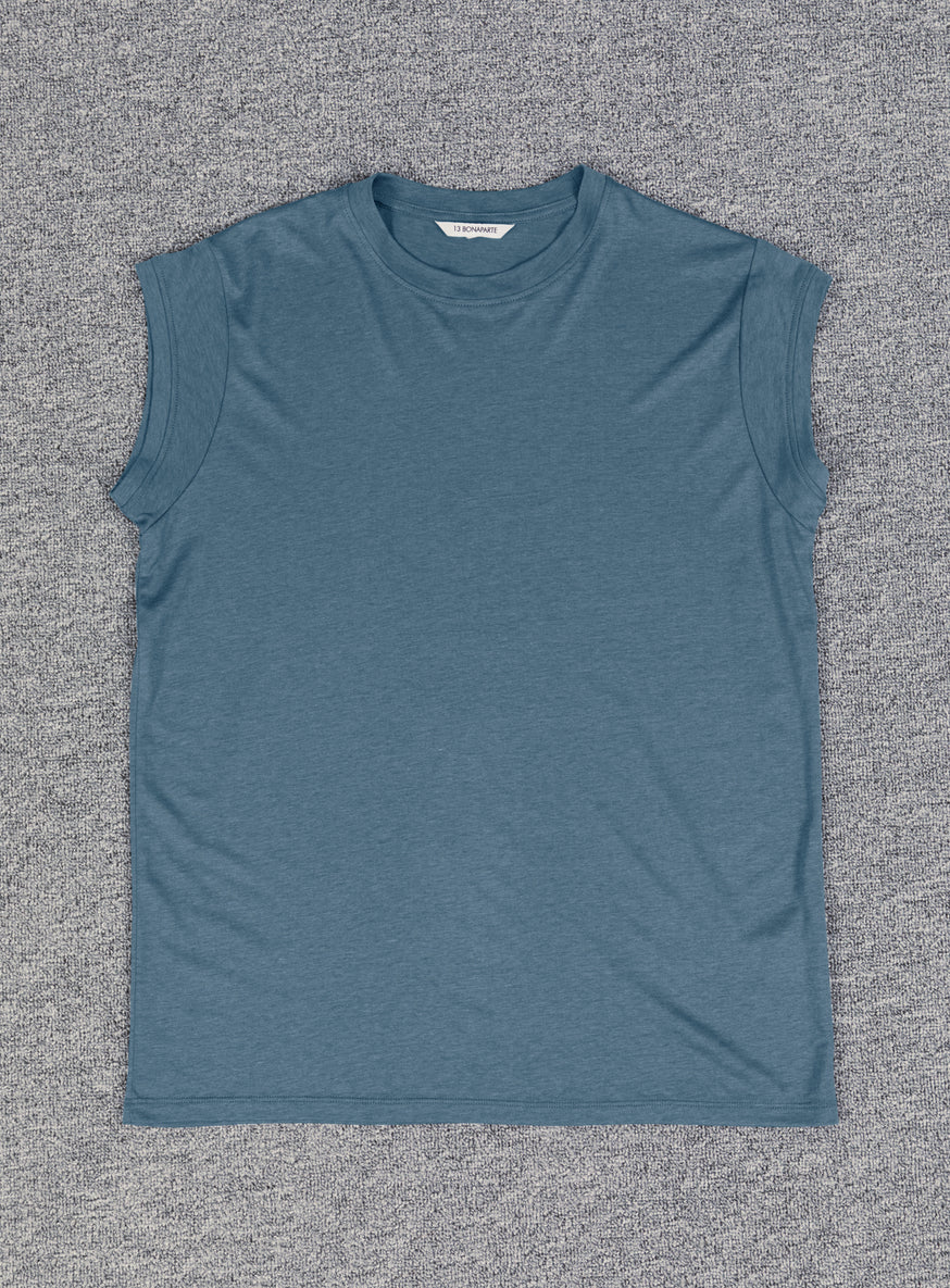 Sleeveless T-Shirt in Petrol Blue Eucalyptus & Cotton