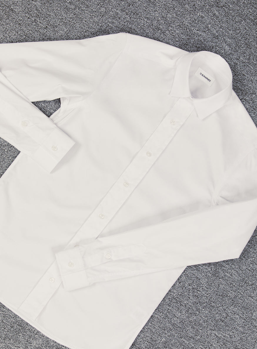 Shirt with Collar Tab in White Poplin