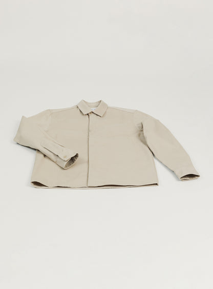 Overshirt with Front Cuts in Ivory Canvas
