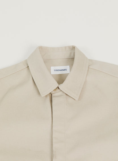 Overshirt with Front Cuts in Ivory Canvas