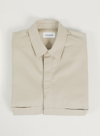 Overshirt with Front Cuts in Ivory Canvas