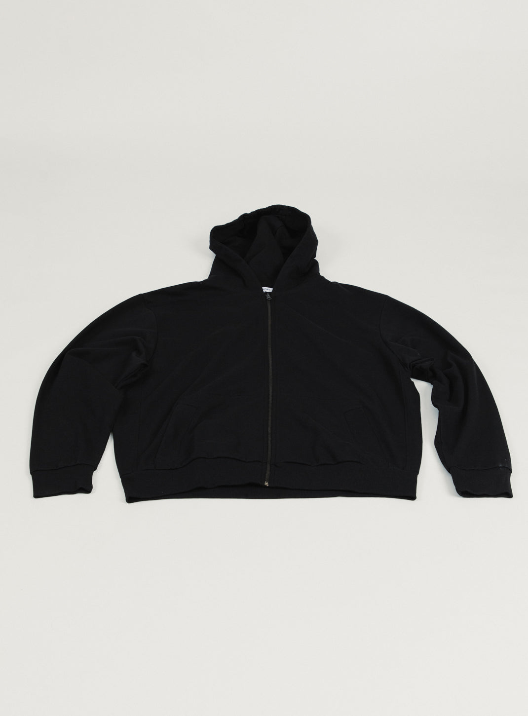 Hooded Cardigan with Notched Pockets in Black Fleece