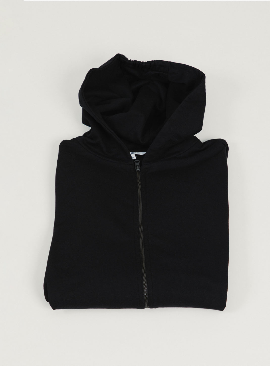 Hooded Cardigan with Notched Pockets in Black Fleece