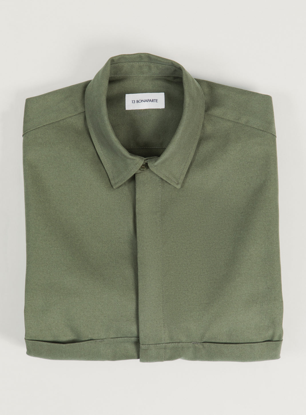 Overshirt with Front Cuts in Olive Canvas