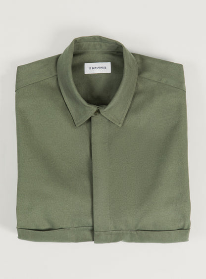 Overshirt with Front Cuts in Olive Canvas