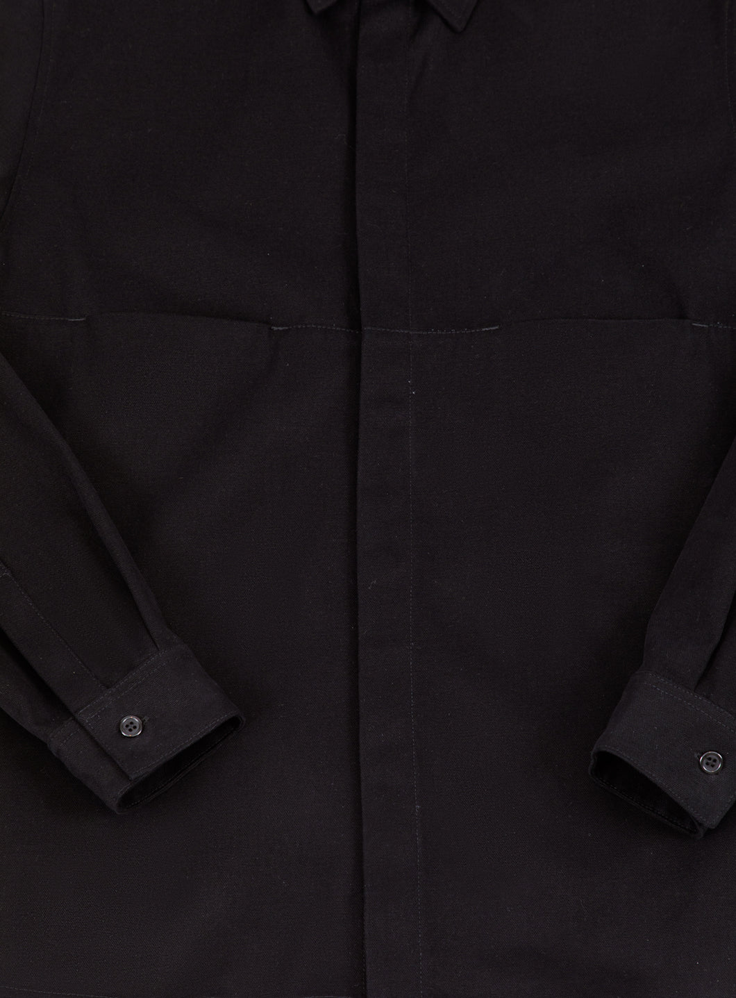 Overshirt with Front Cuts in Black Canvas