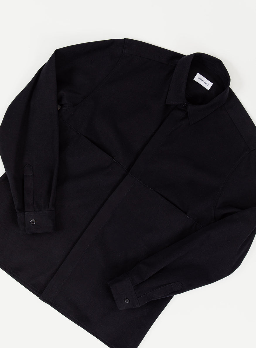 Overshirt with Front Cuts in Black Canvas