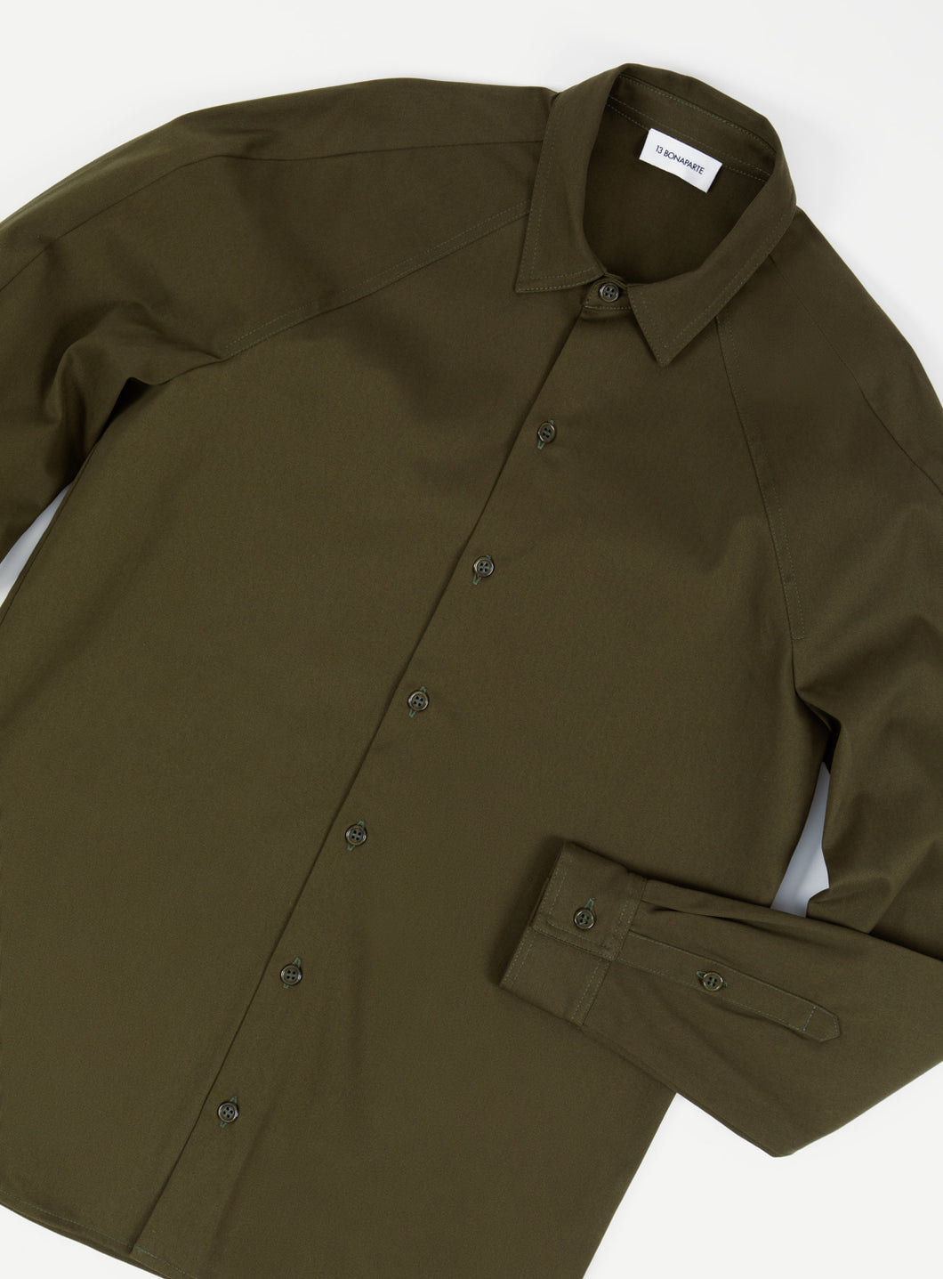 Raglan Sleeve Overshirt in Olive Cotton Gabardine