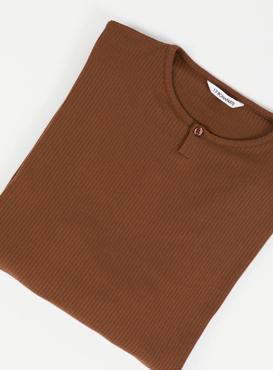 1 Button T-Shirt in Camel Ribbed Jersey