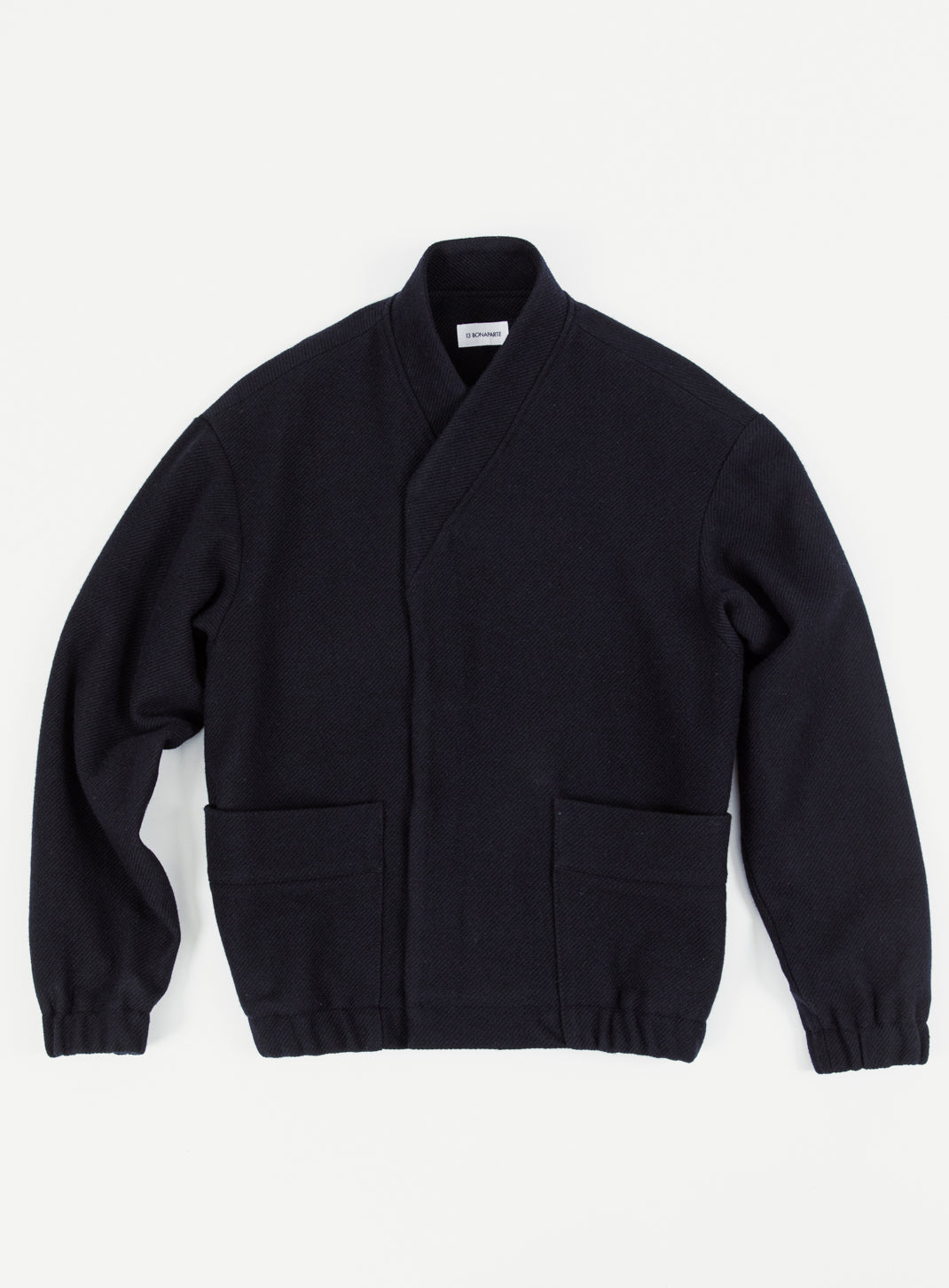 Kimono Bomber Jacket in Navy Blue Carded Wool