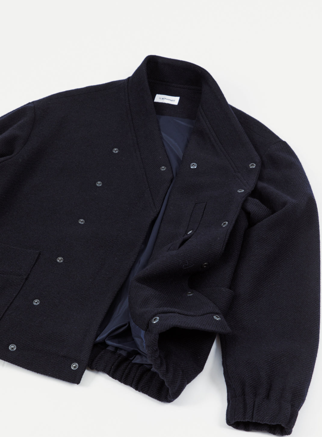 Kimono Bomber Jacket in Navy Blue Carded Wool