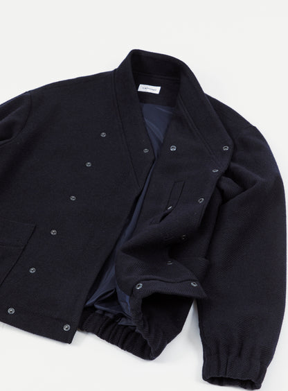 Kimono Bomber Jacket in Navy Blue Carded Wool