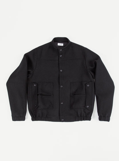 Bomber Jacket with Envelope Pockets in Black 100% Italian Wool