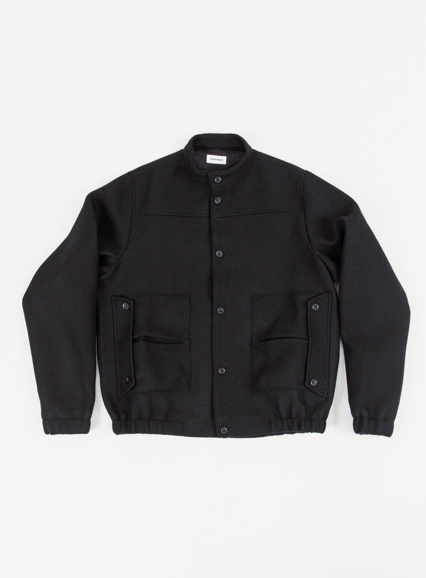 Bomber Jacket with Envelope Pockets in Black Italian Wool