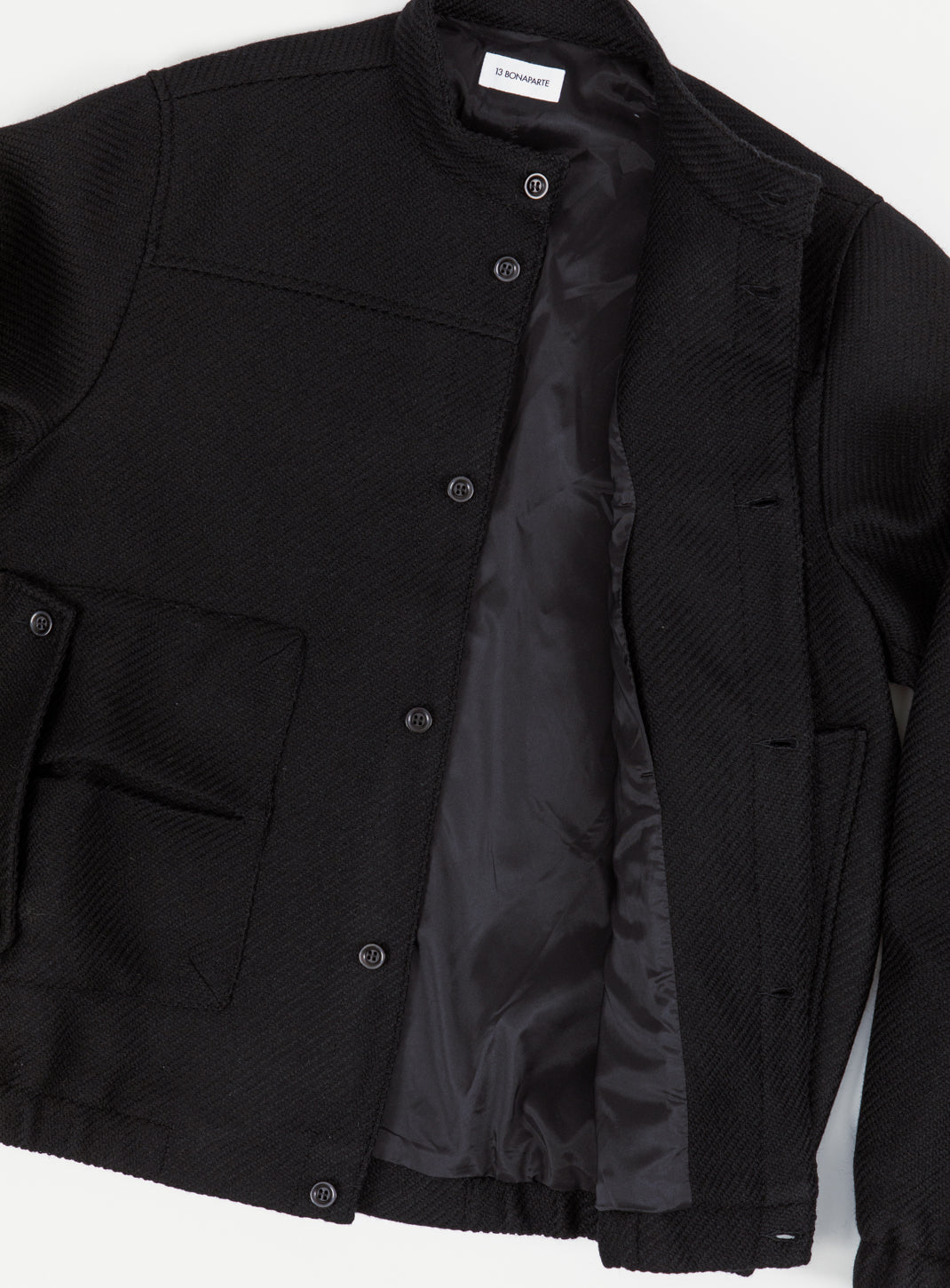 Bomber Jacket with Envelope Pockets in Black 100% Italian Wool