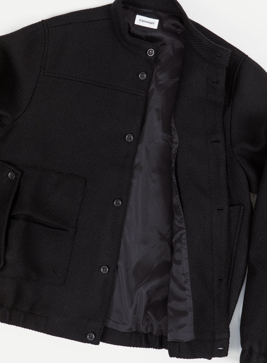 Bomber Jacket with Envelope Pockets in Black Italian Wool