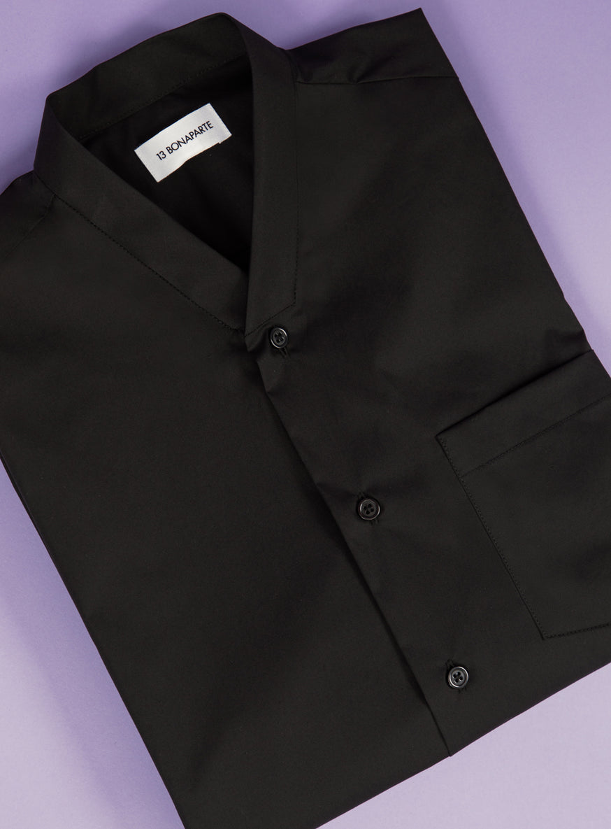 False Collar Shirt in Black Poplin