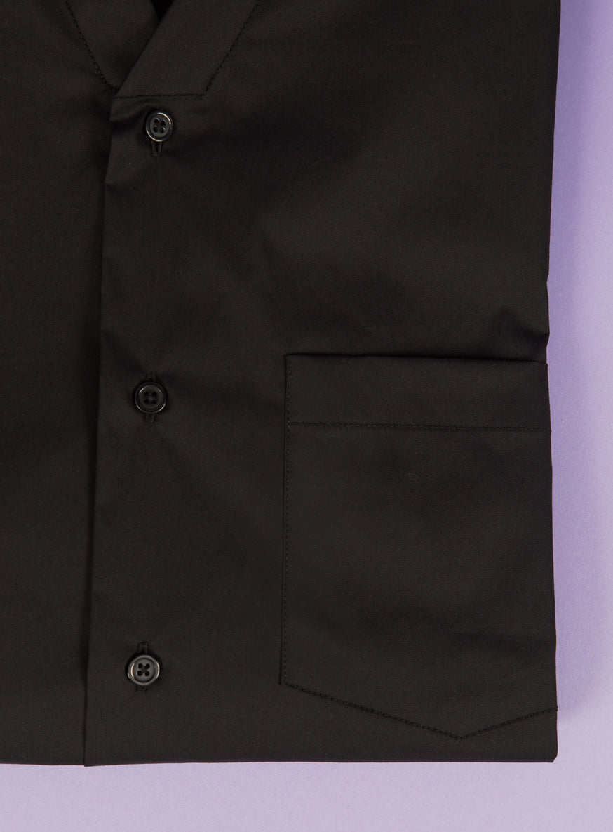 False Collar Shirt in Black Poplin