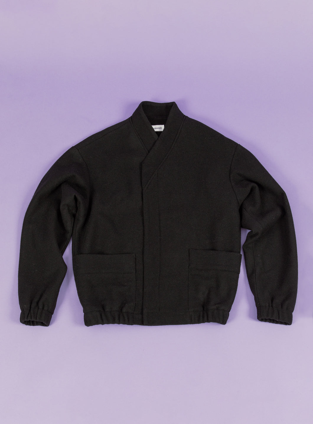 Kimono Bomber Jacket in Black Carded Wool