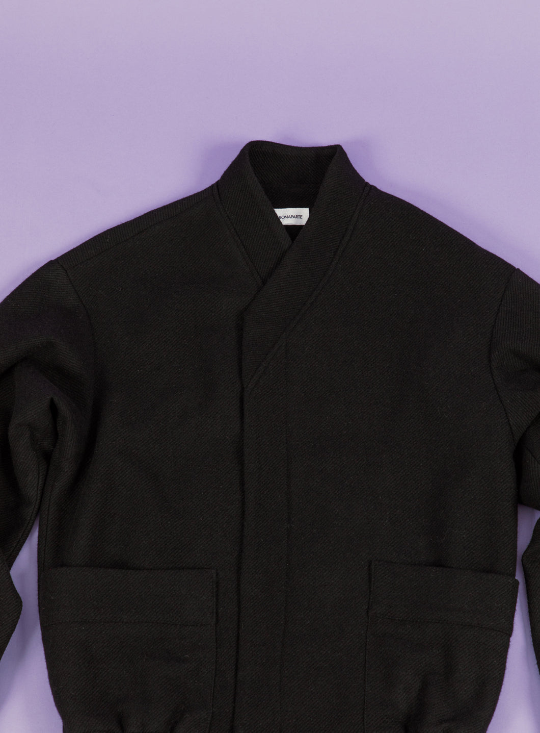 Kimono Bomber Jacket in Black Carded Wool