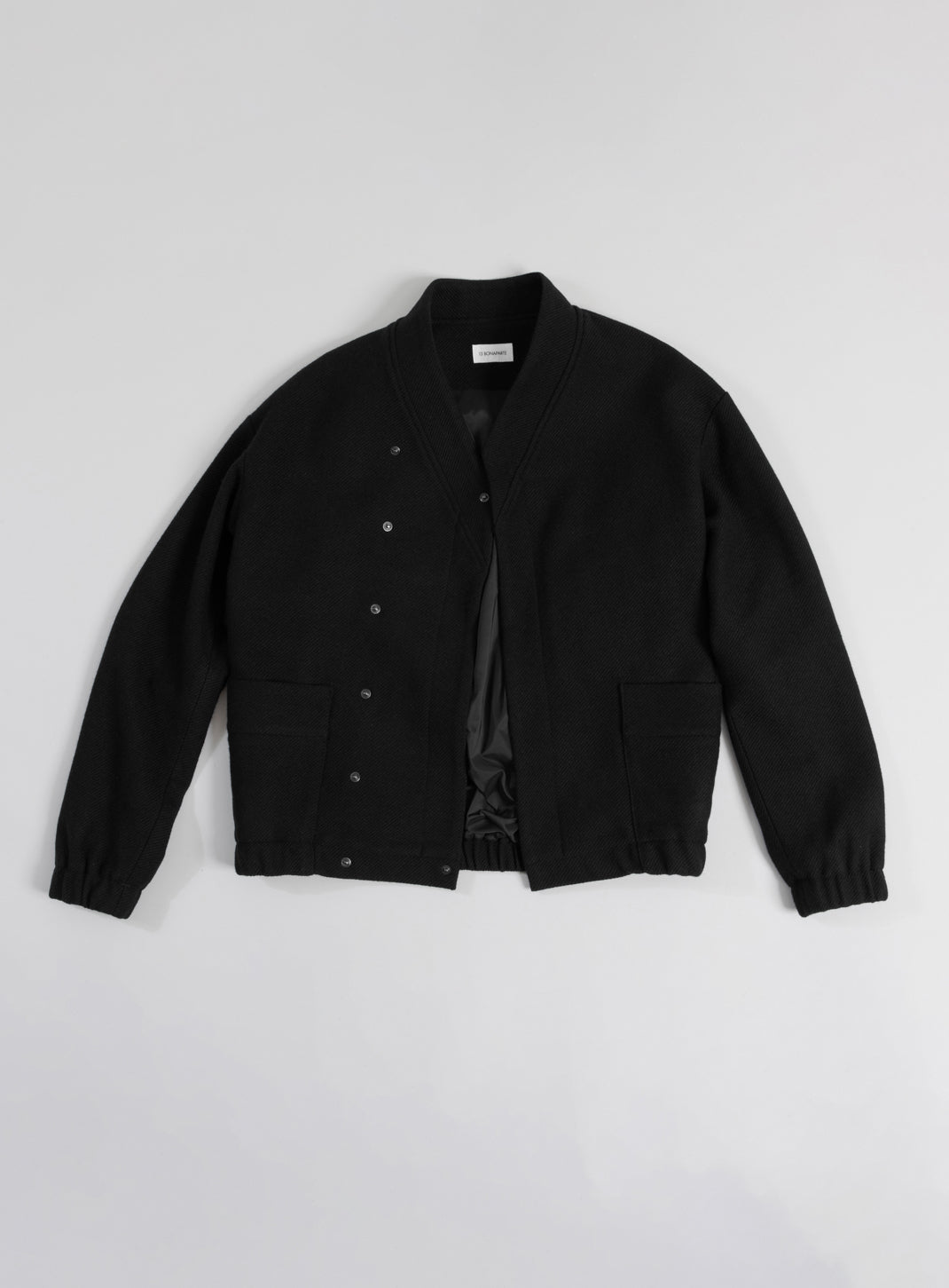 Kimono Bomber Jacket in Black Carded Wool